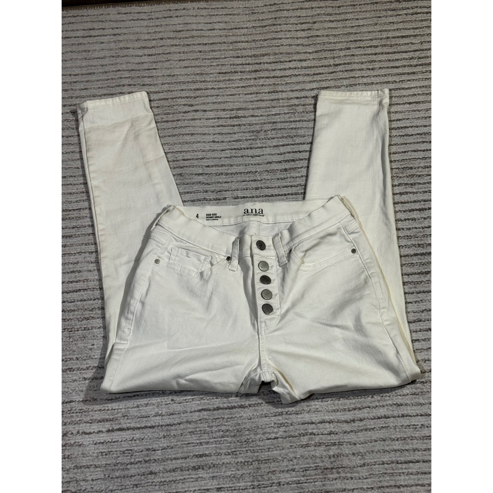 ANA High Rise‎ Skinny Ankle Jeans White Button Fly Womens 4 Denim Pants